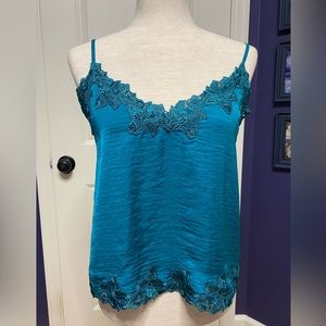 Forever 21 teal strap top, size medium, satin feel with lace detail